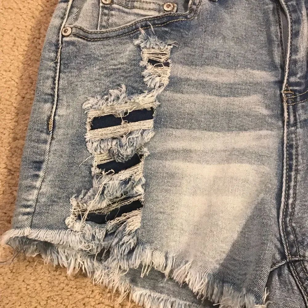 Distressed Denim High Waisted Shorts - Picture 2 of 8